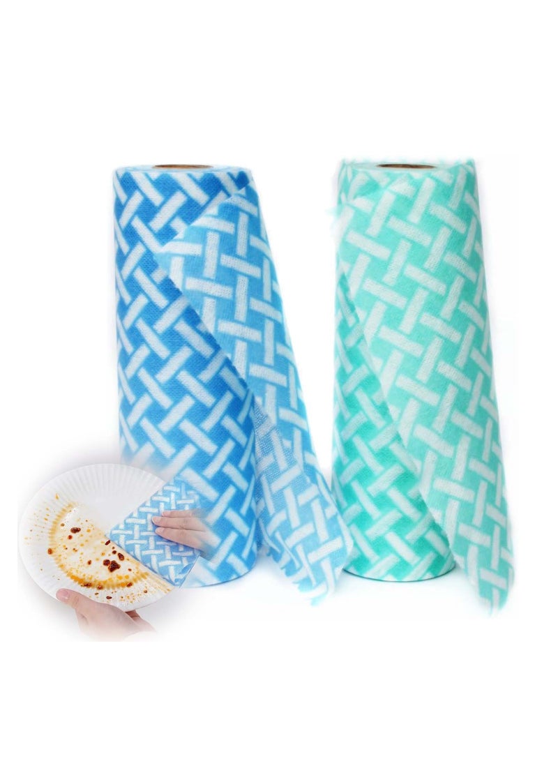 Disposable Cleaning Towels Cleaning Wipe Dish Cloths Reusable Towels Handy Cleaning Wipes Quick-Dry Multiuse Kitchen Dish Cloth Cleaning Wipe Towels 50 Count/Roll1 Roll Green+1 Roll Blue