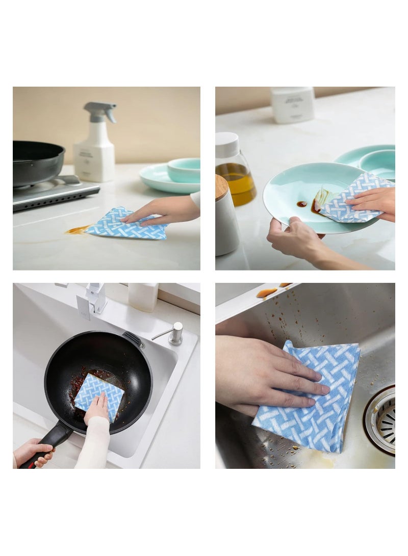 Disposable Cleaning Towels Cleaning Wipe Dish Cloths Reusable Towels Handy Cleaning Wipes Quick-Dry Multiuse Kitchen Dish Cloth Cleaning Wipe Towels 50 Count/Roll1 Roll Green+1 Roll Blue