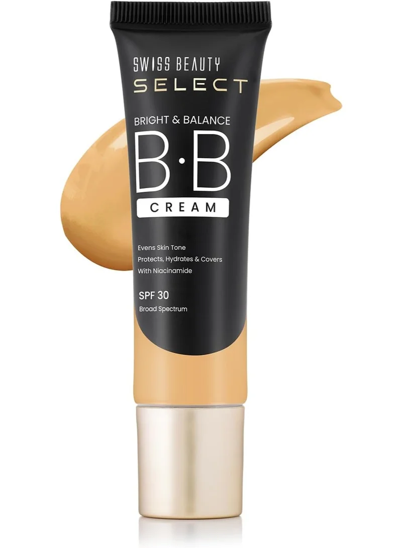 سويس بيوتي SWISS BEAUTY Medium, buildable All Select Bright & Balance Multifunctional Bb Cream With Spf 30 | Protects, Hydrates And Covers | Infused Niacinamide And Wheat Germ Oil | Shade- My Cinnamon, 30G|