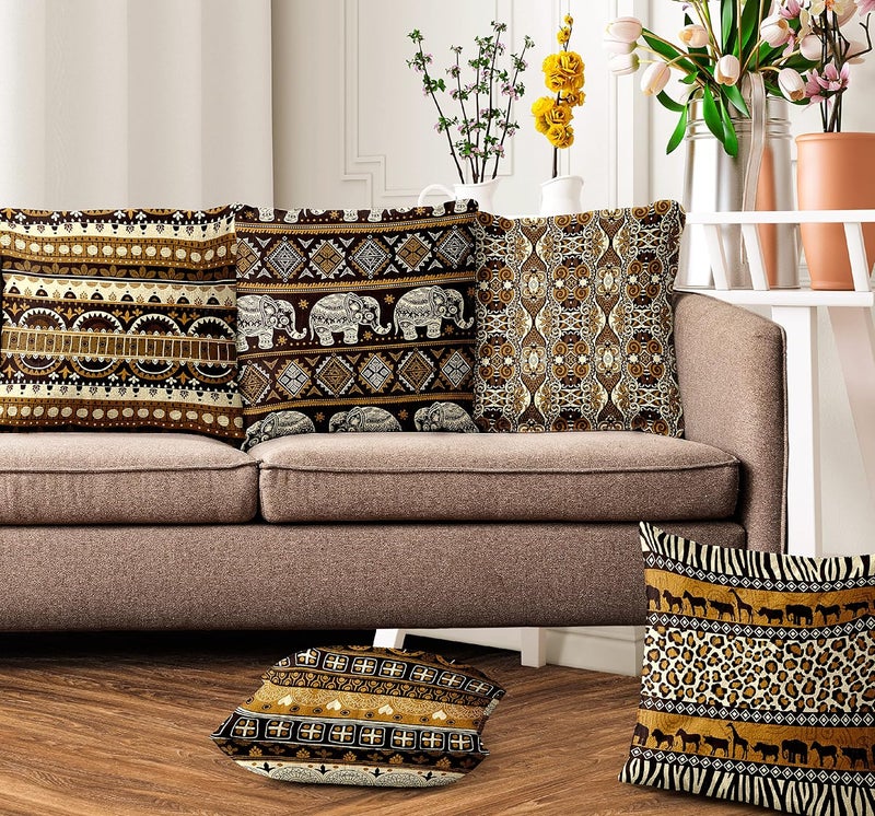 Ultimate Trends Polyester Digital Modern Printed Cushion Cover 24x24 Set of 5 Brown UTCC1071_ 24