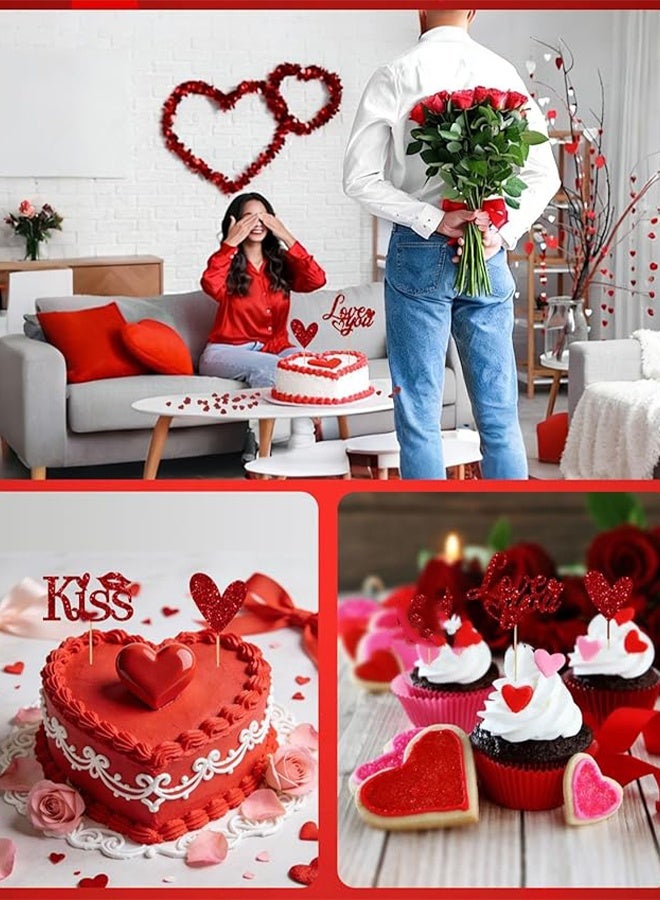 Happy D 13Pack Valentine's Day cake topper picks, red glitter heart cupcake toppers, suitable for wedding and bridal shower cake decoration - Image 4