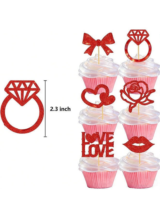 Happy D 13Pack Valentine's Day cake topper picks, red glitter heart cupcake toppers, suitable for wedding and bridal shower cake decoration - Image 5