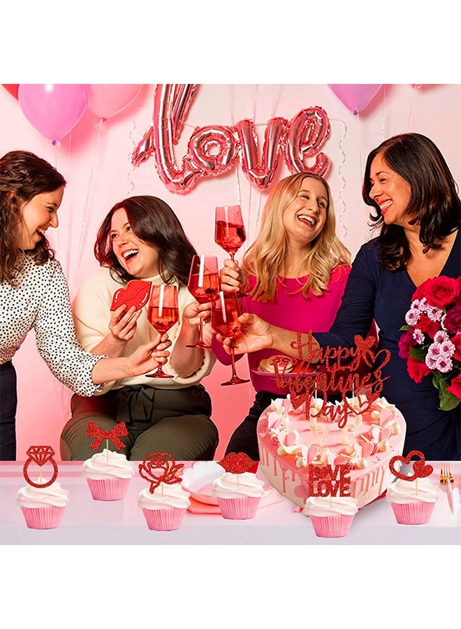 Happy D 13Pack Valentine's Day cake topper picks, red glitter heart cupcake toppers, suitable for wedding and bridal shower cake decoration - Image 2