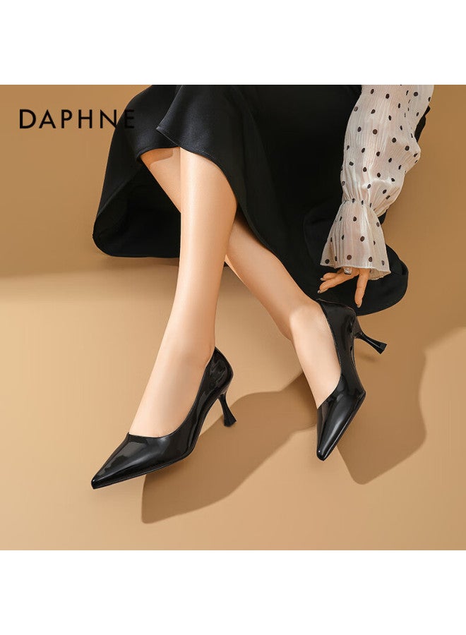 Daphne Nude High Heels 2025 Women's Shoes French Fine Heel Single Shoes With Skirt Pointed Toe Commuting Leather Shoes Women Black Size 38