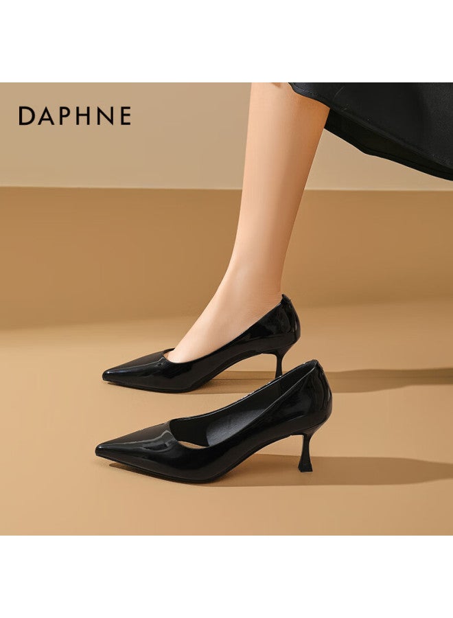 Daphne Nude High Heels 2025 Women's Shoes French Fine Heel Single Shoes With Skirt Pointed Toe Commuting Leather Shoes Women Black Size 38