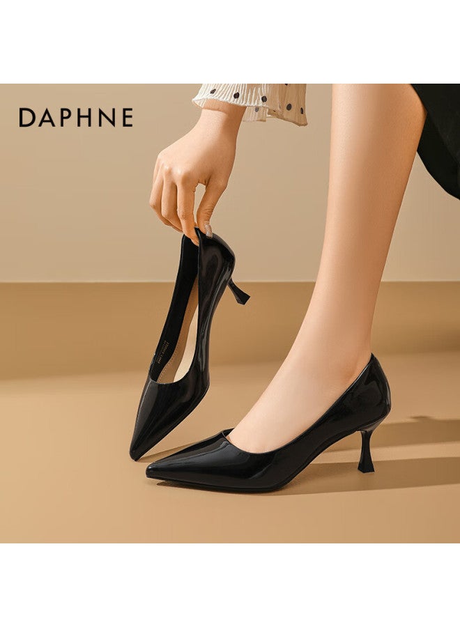 Daphne Nude High Heels 2025 Women's Shoes French Fine Heel Single Shoes With Skirt Pointed Toe Commuting Leather Shoes Women Black Size 38