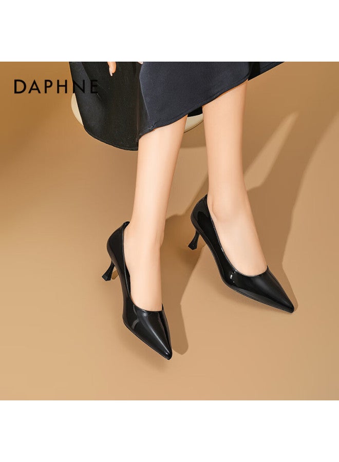 Daphne Nude High Heels 2025 Women's Shoes French Fine Heel Single Shoes With Skirt Pointed Toe Commuting Leather Shoes Women Black Size 38