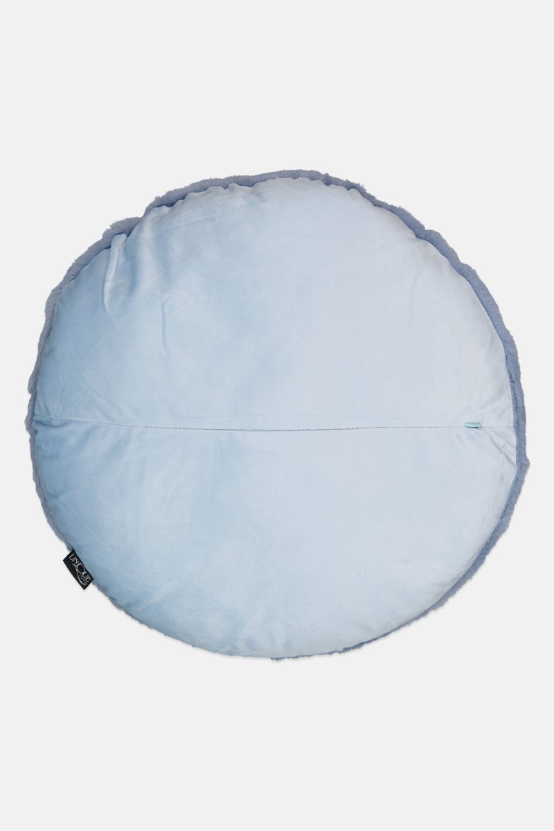 Unique Living Round Faux Fur Removable Cover Cushion, Ice Blue  - Image 2