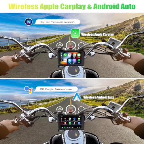 CAMECHO Motorcycle Carplay Screen Wireless CarPlay Android Auto for Moto 5 Waterproof Touchscreen Portable Car Stereo Support Dual Bluetooth Siri Google Assistant - Image 3