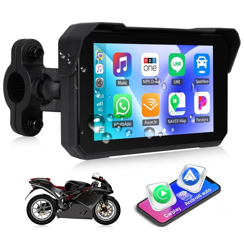 CAMECHO Motorcycle Carplay Screen Wireless CarPlay Android Auto for Moto 5 Waterproof Touchscreen Portable Car Stereo Support Dual Bluetooth Siri Google Assistant - Image 2