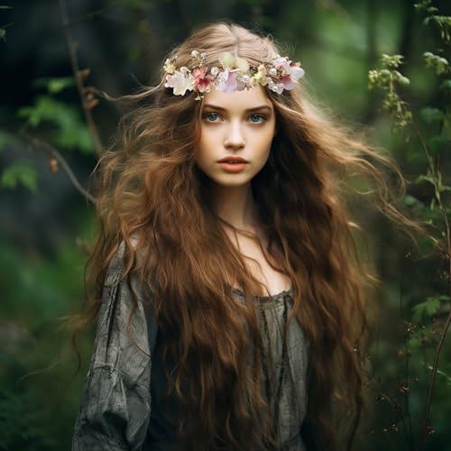 LLinfflr Pearl Flower Crown Floral Garland Headband Flower Halo Headpiece Hair Wreath Boho Wedding Photos Pink - Image 4