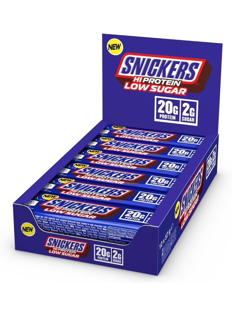 Snickers Hi Protein Low Sugar Milk Chocolate Protein Bar – 20g Protein, Pack of 12 - Image 1