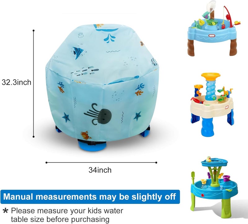 غطاء طاولة الماء للأطفال - غطاء خارجي للأطفال يناسب طاولة الماء Step2 Showers Splash Tower، غطاء طاولة الماء والرمل، غطاء دائري لطاولة الماء Little Tikes - غطاء فقط (أزرق) - Image 2