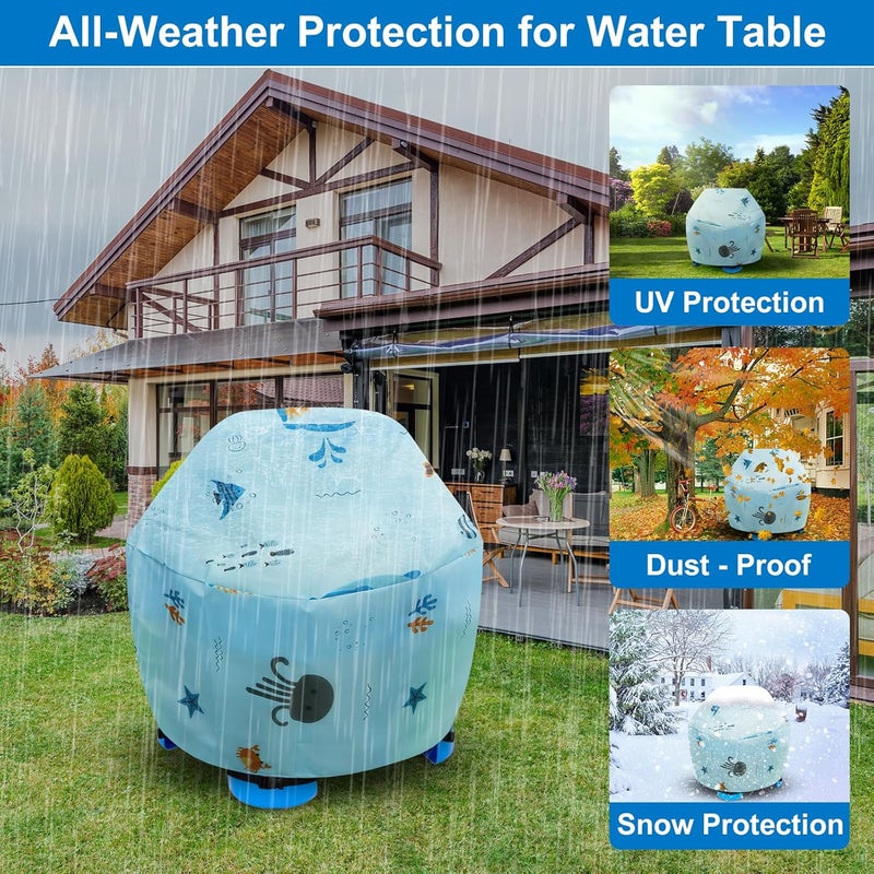 غطاء طاولة الماء للأطفال - غطاء خارجي للأطفال يناسب طاولة الماء Step2 Showers Splash Tower، غطاء طاولة الماء والرمل، غطاء دائري لطاولة الماء Little Tikes - غطاء فقط (أزرق) - Image 3