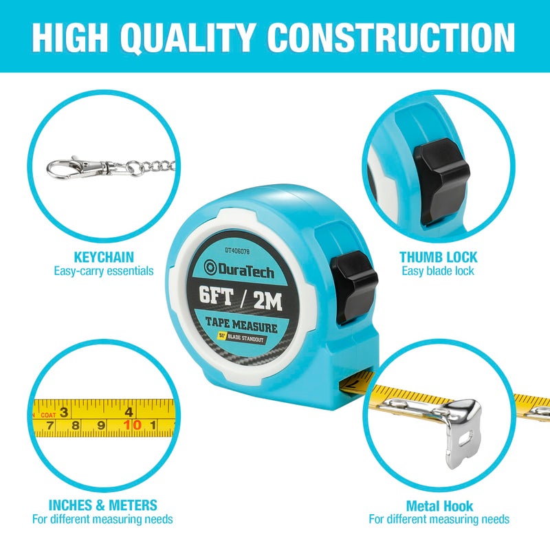 DURATECH Mini Tape Measure, 2 PCS 6FT Inch/Metric Small Tape Measure, Retractable Easy Reading Keychain Measurement Tape, Pocket Size Small Tape Measure for Engineer, Portable, ABS Protective Casing - Image 2