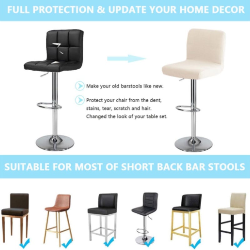 Set of 4 Jacquard Waterproof Backrest Bar Stool Covers for Dining Room, Square Swivel Chair Slipcovers for Mid-Low Height Bar Chair  Black - Image 2
