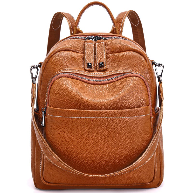 BOYATU Genuine Leather Backpack Purse for Women: Anti Theft Convertible Soft Backpacks - Elegant Womens Travel Backpack (01 Medium-Caramel Brown) - Image 1