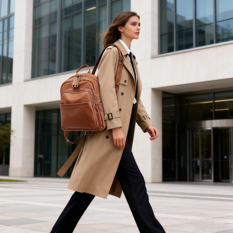 BOYATU Genuine Leather Backpack Purse for Women: Anti Theft Convertible Soft Backpacks - Elegant Womens Travel Backpack (01 Medium-Caramel Brown) - Image 5