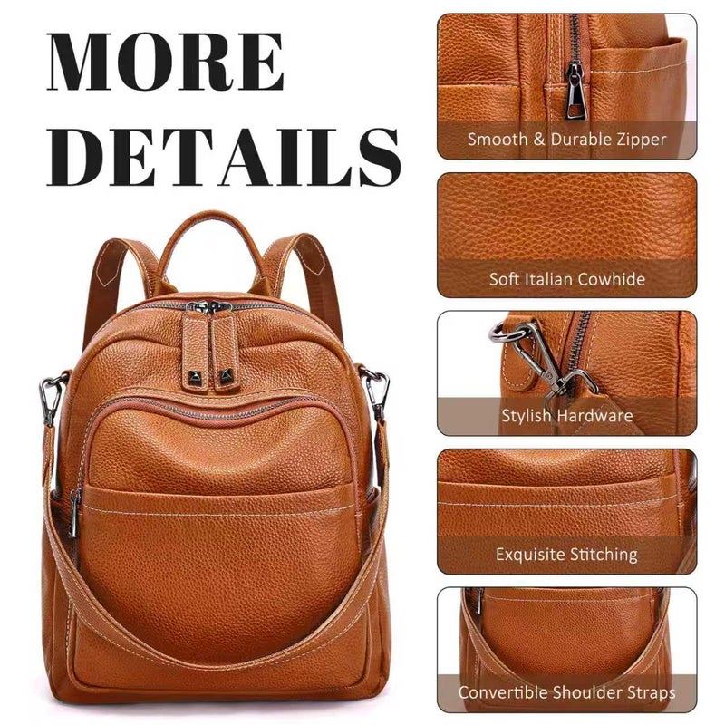 BOYATU Genuine Leather Backpack Purse for Women: Anti Theft Convertible Soft Backpacks - Elegant Womens Travel Backpack (01 Medium-Caramel Brown) - Image 2