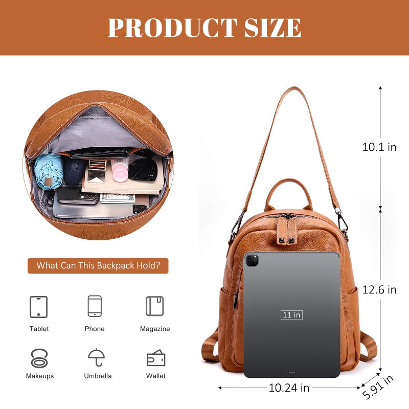 BOYATU Genuine Leather Backpack Purse for Women: Anti Theft Convertible Soft Backpacks - Elegant Womens Travel Backpack (01 Medium-Caramel Brown) - Image 3