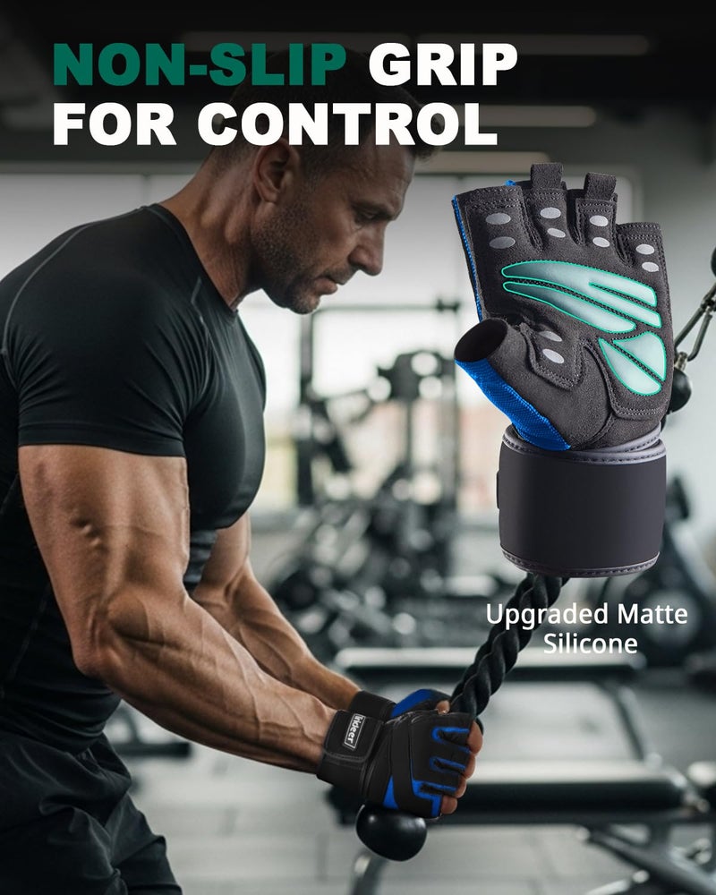 Trideer Workout Gloves for Men, Weight Lifting Gloves with Wrist Wrap Support, Full Palm Protection & Extra Grips for Weightlifting, Exercise, Cross Training, Fitness, Pull-up - Image 4
