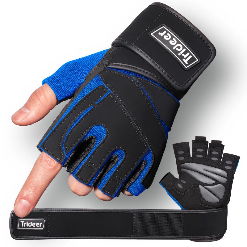Trideer Workout Gloves for Men, Weight Lifting Gloves with Wrist Wrap Support, Full Palm Protection & Extra Grips for Weightlifting, Exercise, Cross Training, Fitness, Pull-up - Image 1