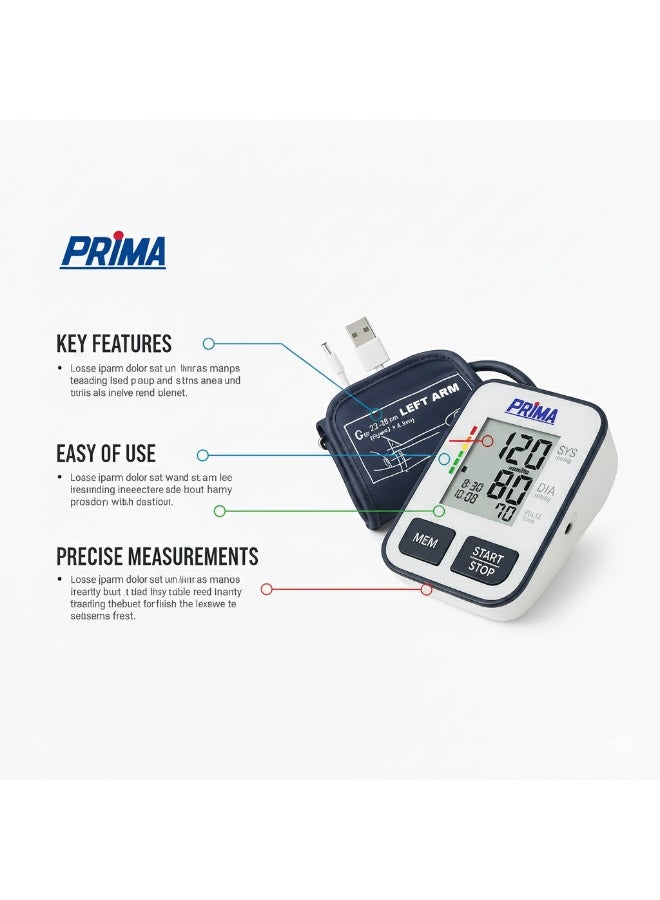 PRIMA The Prima arm blood pressure monitor is highly accurate and has a storage memory of 120 readings to easily monitor your health status at home on a daily basis. - Image 3