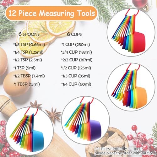 HAWOWZ 12 Piece Measuring Cups and Spoons Set, Colored Kitchen Measure Tools, Durable Nesting Cups and Spoons for Dry and Liquid, Dishwasher Safe - Image 2
