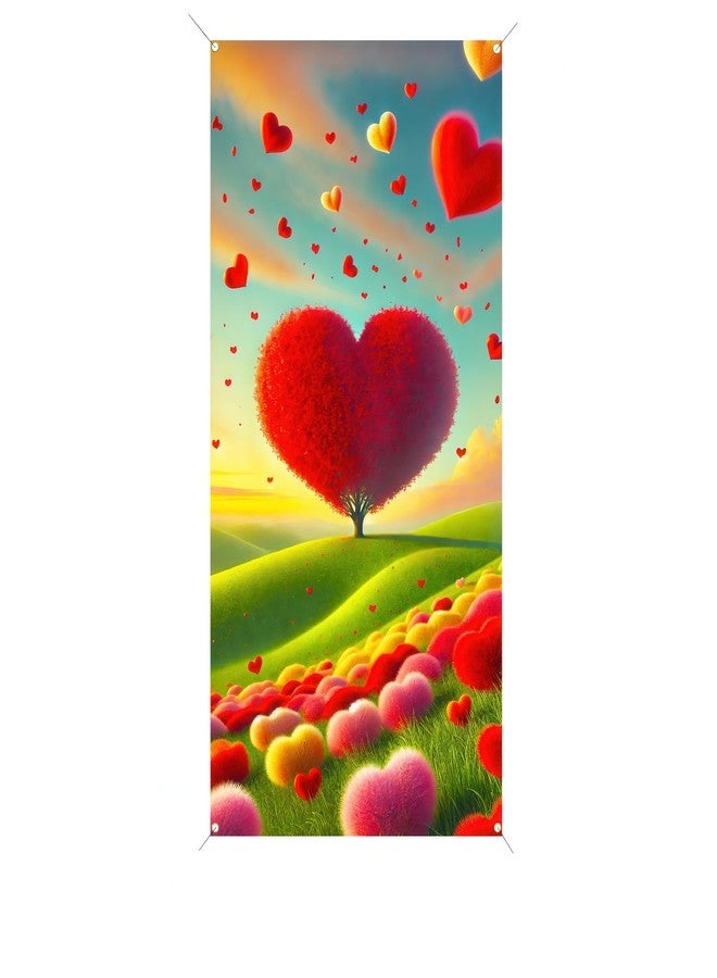 BlissYard Valentine's Day Door Cover 70x35 Heart Tree Backdrop Romantic Photo Background Banner for Home and Party Decorations - Image 2