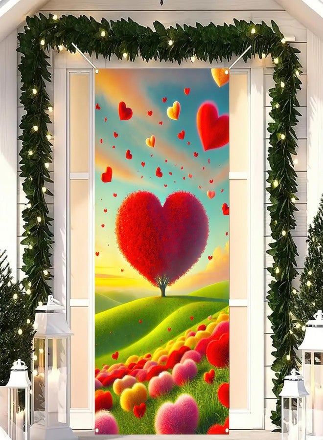 BlissYard Valentine's Day Door Cover 70x35 Heart Tree Backdrop Romantic Photo Background Banner for Home and Party Decorations - Image 4