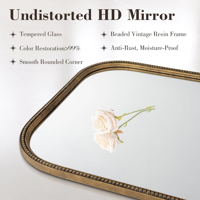Axeman 22x30 Rounded Rectangular Wall Mirror, Decorative Bathroom Mirror, Traditional Vintage Wall Mounted Mirror with Beaded Frame for Accent Living Room Vanity Bedroom Entryway, Bronze - Image 3