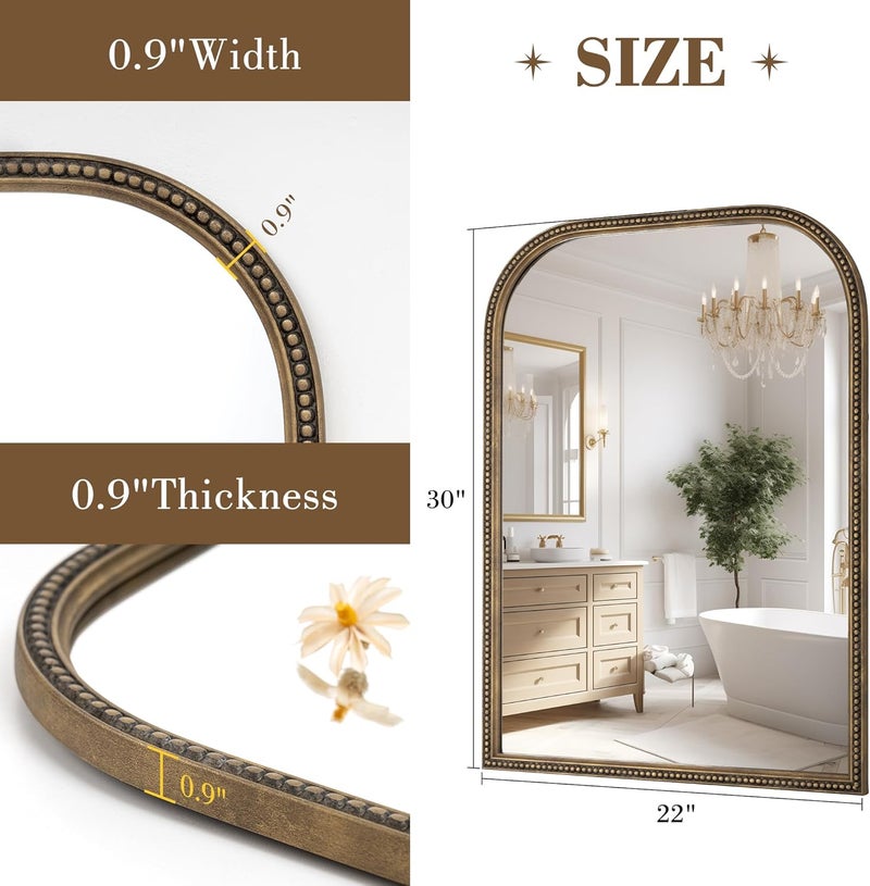 Axeman 22x30 Rounded Rectangular Wall Mirror, Decorative Bathroom Mirror, Traditional Vintage Wall Mounted Mirror with Beaded Frame for Accent Living Room Vanity Bedroom Entryway, Bronze - Image 5