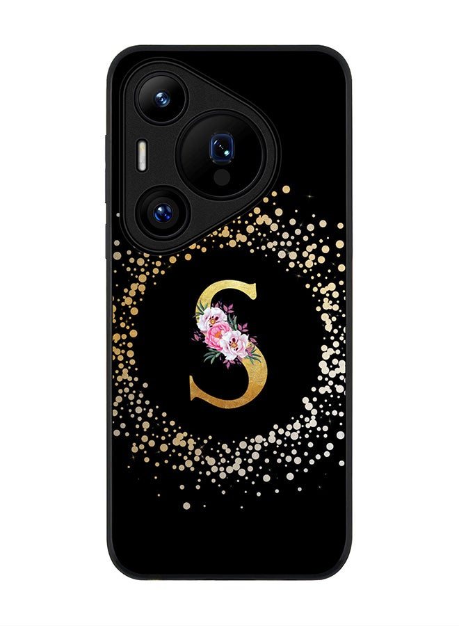 Stylizedd Rugged Black edge case for Huawei Pura 70 Pro / Huawei Pura 70 Pro Plus Case Cover- Custom Monogram Initial Letter Floral Pattern Alphabet - S (Black) - Image 1