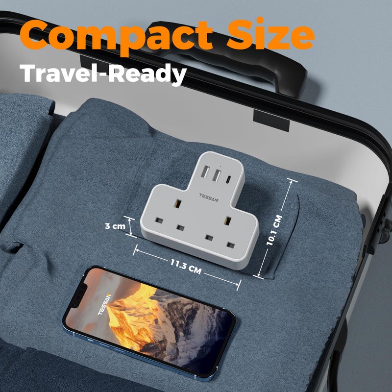 تيسان TESSAN 2 Way UK to US Plug Adaptor with 3 USB Ports (1 USB C) - Image 5