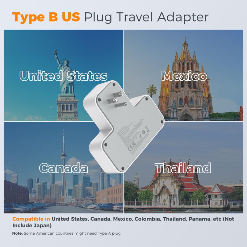 تيسان TESSAN 2 Way UK to US Plug Adaptor with 3 USB Ports (1 USB C) - Image 2