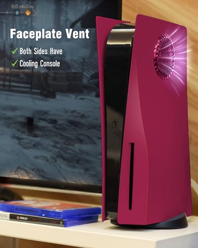 Joso Faceplate for PS5 Disc Edition, Anti-Scratch Dustproof Case Replacement, Cover Skin Fit for PS5 Console (CD-ROM) with Cooling Vent, Plates for PS5 Accessories, Easy Installation - Cosmic Red - Image 3