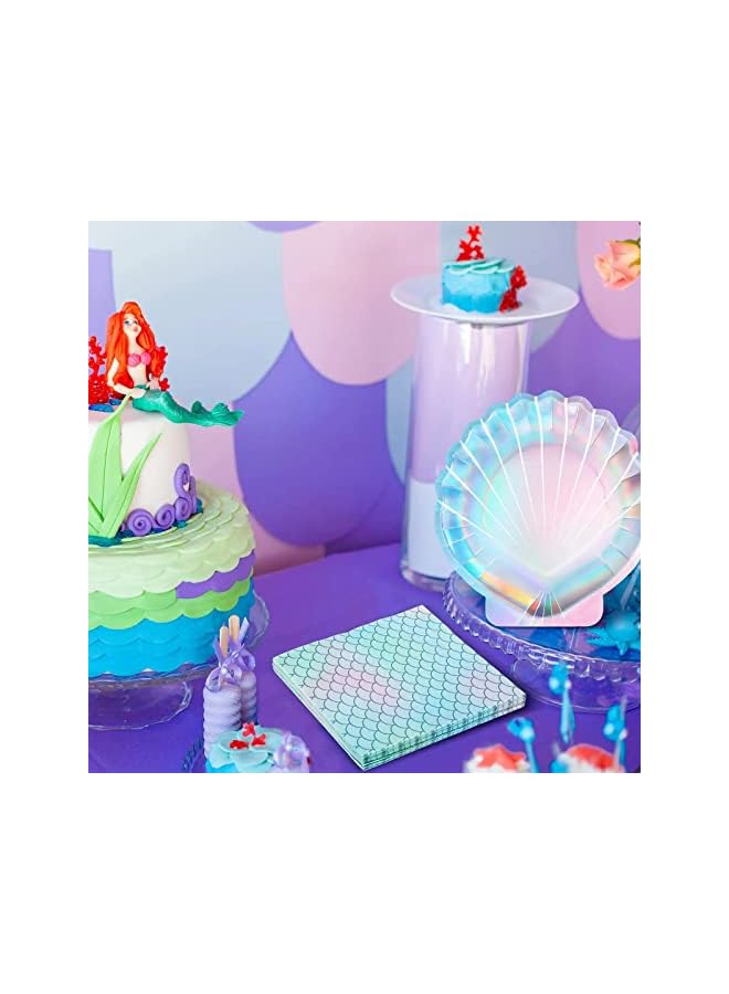 Raxoom Party Supplies Set, Party Decorations Disposable Mermaid Paper Plates and Napkins Seashell for Birthday Wedding 24 Clam Shell Plates and 20 Mermaid Scales Napkins Mermaid 44 PCS - Image 4
