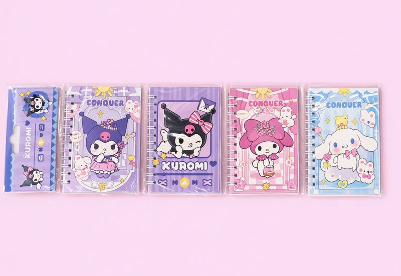 Small notebook with children's drawings of Kuromi  Cinnamoroll, wire-bound, size 10 × 7 cm, for school and office supplies (pack of 4 pieces) - Image 1