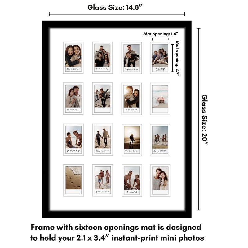 Americanflat 15x20 Picture Frame with 16 Openings for 2x3 Instant-Print Photos - Black Mini Picture Frames for Wall Display with Polished Plexiglass - Image 2