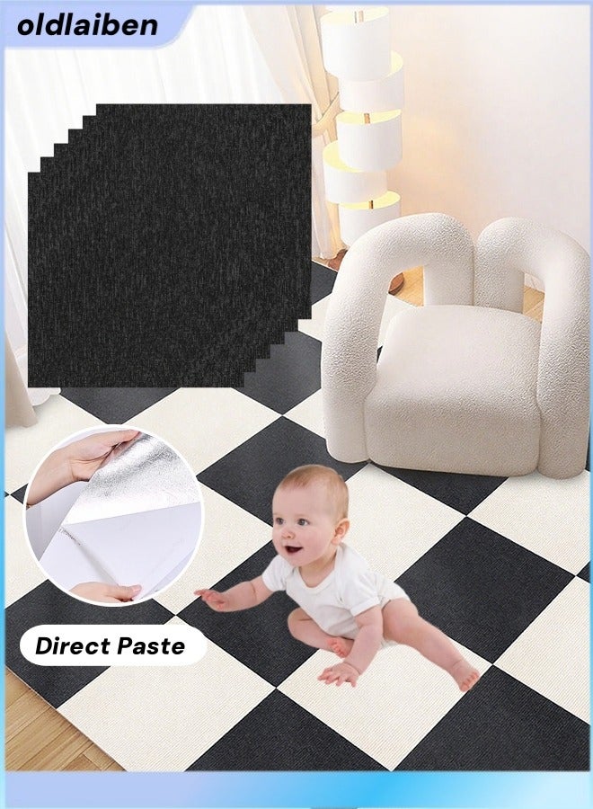 الدليبن سجادة لعب للأطفال، 6 قطع من بلاط أرضيات السجاد ذاتية اللصق، قابلة للقص واللصق، قابلة للتقشير واللصق، أرضيات DIY لغرفة الأطفال، صالون المنزل، غرفة النوم (أسود) - Image 1