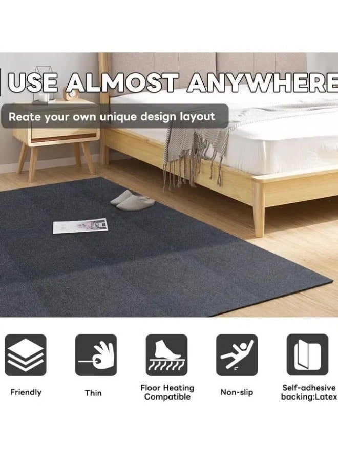 الدليبن سجادة لعب للأطفال، 6 قطع من بلاط أرضيات السجاد ذاتية اللصق، قابلة للقص واللصق، قابلة للتقشير واللصق، أرضيات DIY لغرفة الأطفال، صالون المنزل، غرفة النوم (أسود) - Image 3