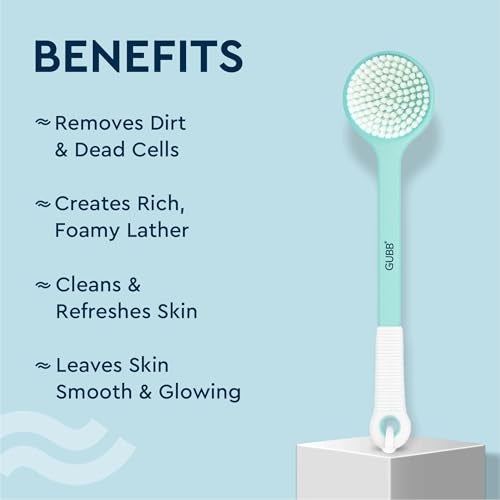 GUBB Bath Brush With Extended Handle - Dual Sided Exfoliating Brush for Cleansing, Gentle Exfoliation, and Invigorating Massage - Soft Nylon Bristles Ideal for Knees, Elbows, and Ankles - Spa-Quality Bathing Experience at Home - Image 4