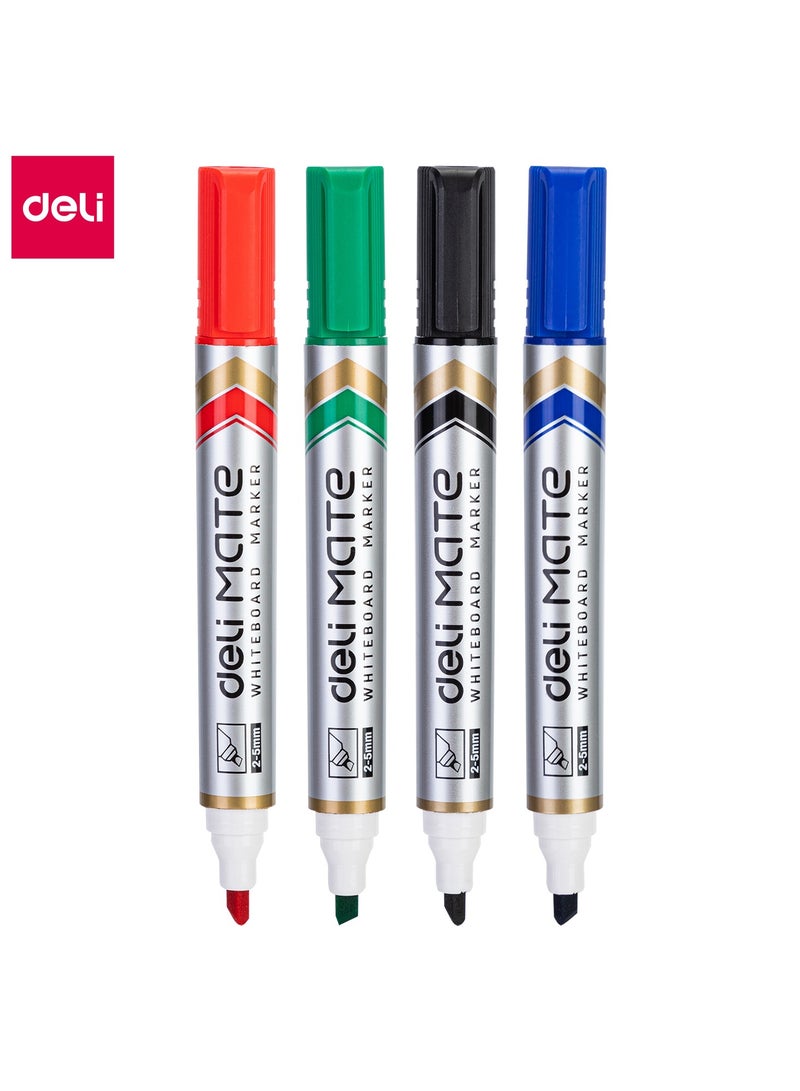 Deli EU00403 Whiteboard Marker 2鈥? mm Chisel Tip 鈥?4 Colors 鈥?ideal for classrooms, offices & meeting rooms - Image 1