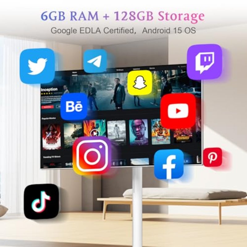 Portable TV on wheels for home office use, aluminum alloy body, matte black finish, 27-inch 1080P touch screen with 27000mAh battery and WiFi connectivity - Image 4
