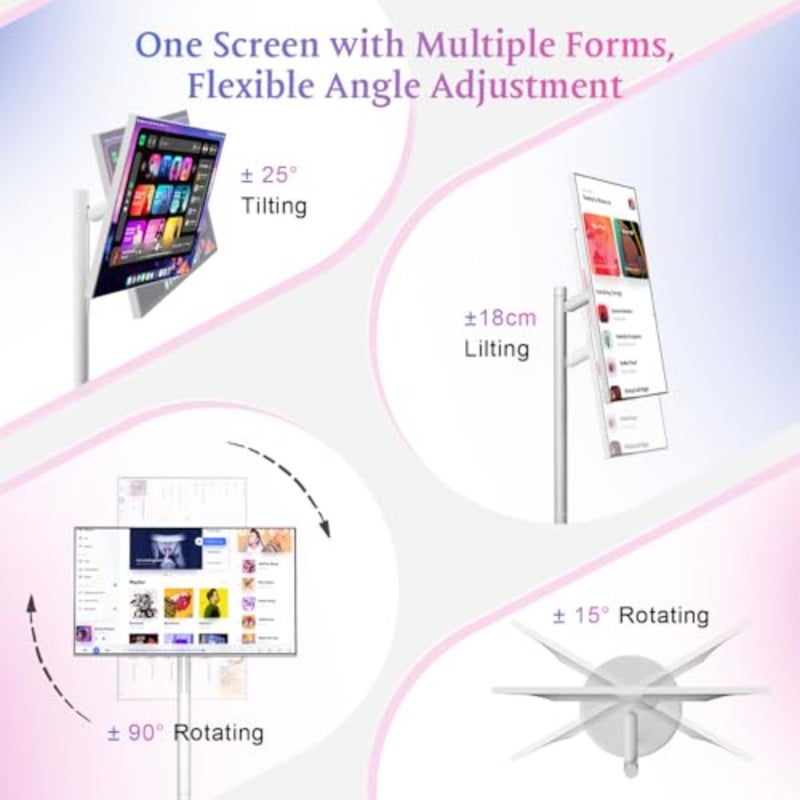 Portable TV on wheels for home office use, aluminum alloy body, matte black finish, 27-inch 1080P touch screen with 27000mAh battery and WiFi connectivity - Image 3