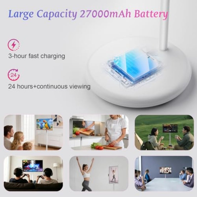 Portable TV on wheels for home office use, aluminum alloy body, matte black finish, 27-inch 1080P touch screen with 27000mAh battery and WiFi connectivity - Image 5