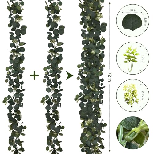 DEYIXUN 2Pcs 6FT Eucalyptus Garland Green Garland with FlowersArtificial Faux Greenery Vines for centerpieces Wedding Party Table Runner Room Home Mantle Decor - Image 3