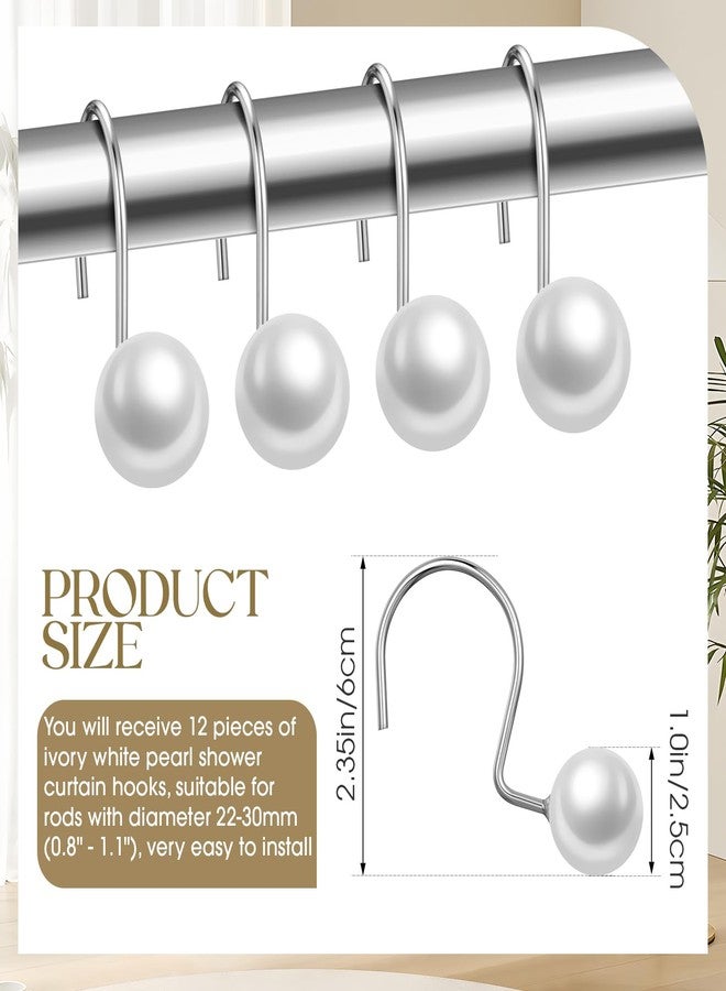 Threehoney 12 Pcs Shower Curtain Hooks Ivory Artifical Pearl Decorative Shower Curtain Rings Vintage Rustproof Cute Curtain Hooks for Country Farmhouse Bathroom Decor - Image 2