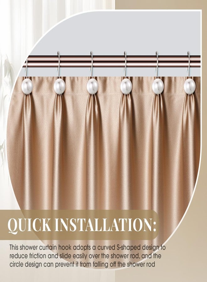 Threehoney 12 Pcs Shower Curtain Hooks Ivory Artifical Pearl Decorative Shower Curtain Rings Vintage Rustproof Cute Curtain Hooks for Country Farmhouse Bathroom Decor - Image 5