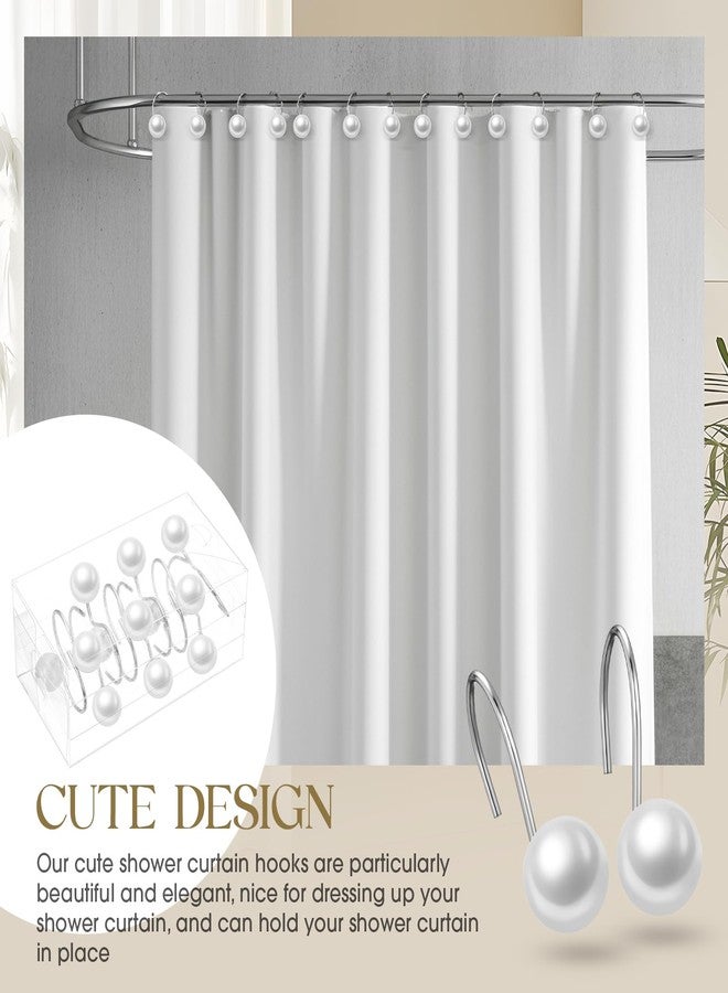 Threehoney 12 Pcs Shower Curtain Hooks Ivory Artifical Pearl Decorative Shower Curtain Rings Vintage Rustproof Cute Curtain Hooks for Country Farmhouse Bathroom Decor - Image 4